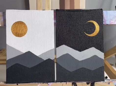 Pair Paintings Canvases, Painting Beginners Ideas, Blue Acrylic Painting Ideas Easy, Polaroid Painting Ideas Aesthetic Easy, Canvas Art Easy Cute, Midnight Painting Easy, Canvas Inspo Aesthetic, Painting For Bignners, Easy Creative Painting Ideas