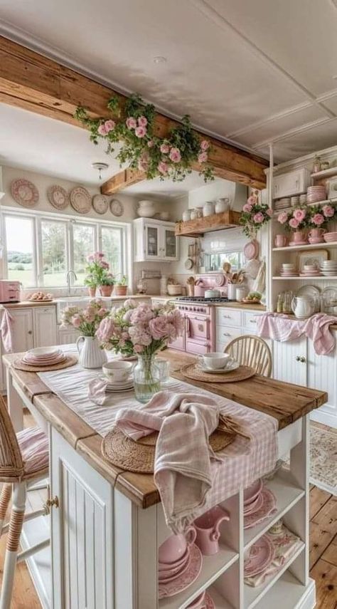 Cocina Shabby Chic, Dream Life House, Dream Apartment Decor, Casa Vintage, Dream House Rooms, Apartment Decor Inspiration, Chic Kitchen, Pink Kitchen, Dream Room Inspiration