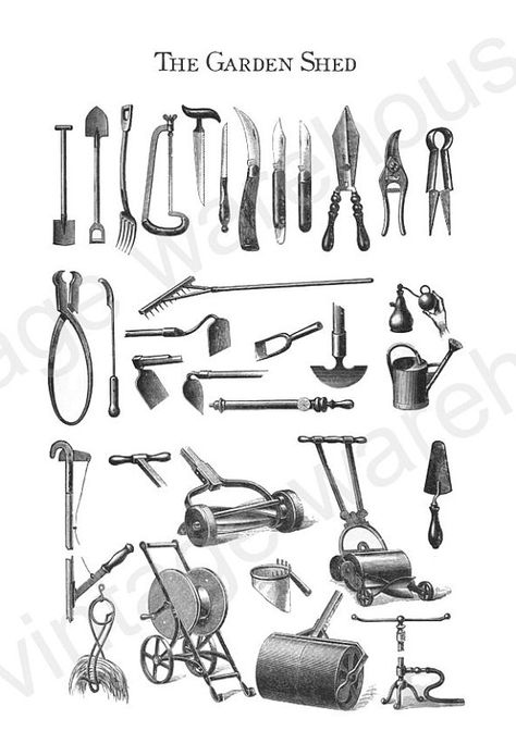 ANTIQUE GARDEN TOOLS - from the Garden Shed - Rustic Tool Chart - rakes,shovels watering can more for Digital Download, print Lithography Prints, Vintage Gardening, Antique Garden, Survival Gardening, Farm Tools, Pallet Garden, Antique Tools, Home Vegetable Garden, Garden Hand Tools