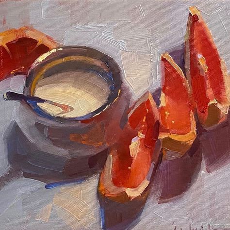 Field & Flow on Instagram: “Juicy AF and ONE spot left!! That’s what I’m talking about! 🧡🎉 . Come paint juicy oranges, apples, eggs, cups, spoons and lots more May…” Eggs Cups, Food Painting, Different Media, Online Student, Fruit Painting, Painting Still Life, Still Life Art, Still Life Painting, Art Classes