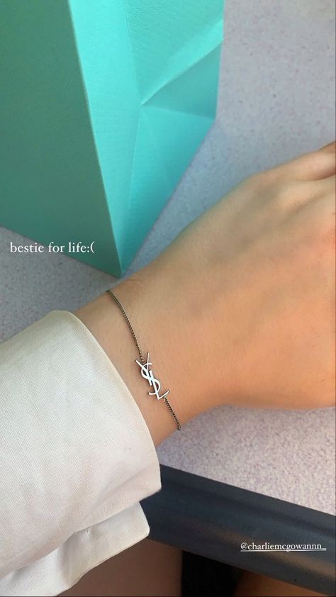 #fashion #jewelry #ysl #yslbracelet #silverjewellery #designerjewelry #birthdaypresent #birthday #aesthetic #cleangirl #vanillagirl #delicatejewellery Ysl Silver Bracelet, Ysl Bracelet Silver, Ysl Bracelet, Silver Bracelets Aesthetic, Ysl Jewelry, Bracelet Set Silver, Wrist Jewelry, Luxury Aesthetic, Jewelry Essentials