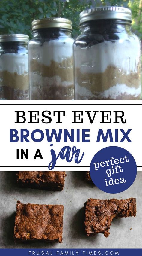 A moist and delicious brownie recipe - made better in a jar for gift giving.  This gift in a jar makes for a thoughtful and appreciated gift for teachers, coaches, volunteers and friends! #brownies #giftsinajar #giftinajar #giftidea #baking #teachergift Brownie Mix In A Jar, Jar Food Gifts, Mason Jar Cookie Recipes, Mason Jar Gifts Recipes, Mason Jar Mixes, Best Ever Brownies, Brownies In A Jar, Brownie Mix Recipes, Gift In A Jar