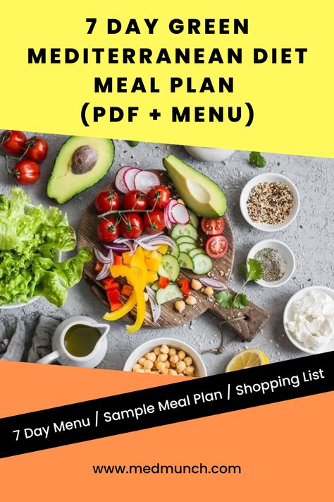 Mediterranean Diet Weekly Meal Plan, Mediterranean Diet Meal Planning, Mediterranean Diet For Beginners Meal Plan, Green Mediterranean Diet Recipes, Meditterean Diet Meal Plan, Meditarian Diet Recipes, Medditeranean Diet Plan, Vegetarian Mediterranean Diet, Green Mediterranean Diet