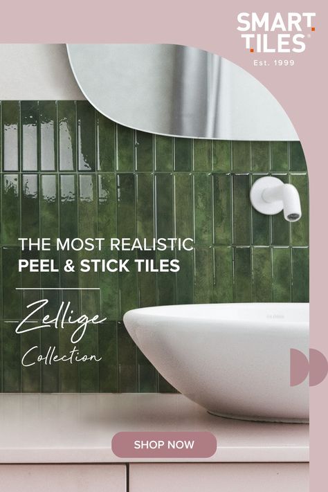 Green smart tiles peel and stick backsplash tile for kitchen or bathroom. Smart Tiles Backsplash, Sticky Tile, Stick On Wall Tiles, Basement Decoration, Tile Accent Wall, Tile Backsplash Bathroom, Peel And Stick Tiles, Self Adhesive Wall Tiles, Stick Tile Backsplash