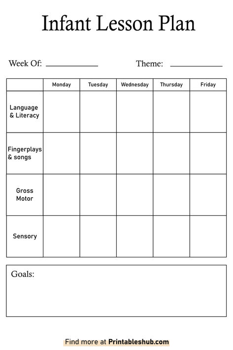 Printable Blank Infant Lesson Plan Template PDF Infant Lesson Plans Daycares Free, Infant Room Lesson Plans Ideas, Kindergarten Lesson Plans Examples, Daycare Curriculum Lesson Plans Free Printables, Infant Lesson Plans Daycares, Infant Room Lesson Plans, Infant Daily Report Printable Free, Infant Lesson Plans Creative Curriculum, Infant Lesson Plan Template