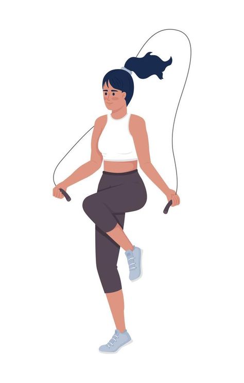 Woman with jumping rope semi flat color vector character. Editable figure. Full body person on white. Sports training simple cartoon style illustration for web graphic design and animation Jump Rope Illustration, Jump Rope Drawing, Fitness Animation, Motivating Pictures, Sport Animation, Exercise Cartoon, Body Animation, Person Jumping, Fit Drawing