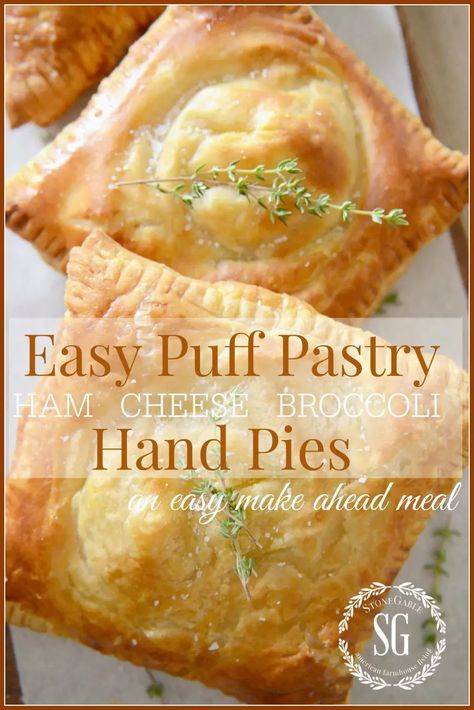 EASY PUFF PASTRY HAM CHEESE AND BROCCOLI HAND PIES - StoneGable Ham Cheese Puff Pastry, Cheese And Broccoli, Cheese Broccoli, Easy Puff, Hand Pie Recipes, Cheese Puff Pastry, Easy Puff Pastry, Hand Pie, Meat Pies