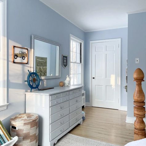 Benjamin Moore 2128-60 bedroom review Sw Faded Flaxflower, Benjamin Moore Beacon Gray, Faded Flaxflower, Blue Paint Colors For Bedroom, Paint Colors For Bedroom, Boys Bedroom Light, Muted Light Blue, Colors For Bedroom, Teal Paint Colors