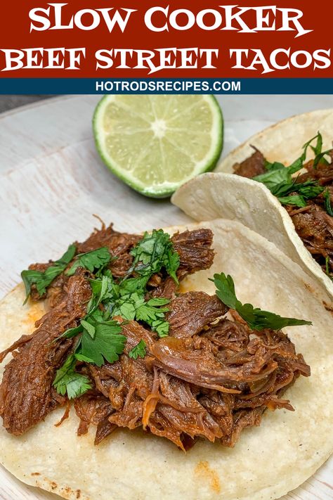 Taco lovers will love this Beef Street Tacos recipe. Easily made in a Crock-Pot Slow Cooker with a few simple ingredients. Tacos With Roast Beef, Slow Cooker Street Tacos Chuck Roast, Beef Chuck Tacos Crock Pot, Slow Cooker Beef Brisket Tacos, Roast Beef For Tacos, Bottom Round Roast Tacos, Braised Beef Tacos Slow Cooker, Stew Meat Tacos Crock Pot, Roast For Tacos Crock Pot