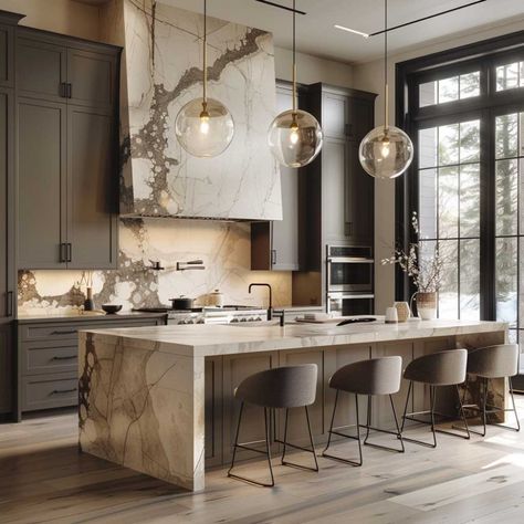 Modern Kitchen Island Design Luxury, Home Design Kitchen Modern, Modern Urban Kitchen Design, Modern Luxe Kitchen Design, Amazing Kitchens Design Modern, Authentic Kitchen Design, Best Cabinet Colors For Dark Countertops, K8tchen Design, Transitional Luxury Kitchen