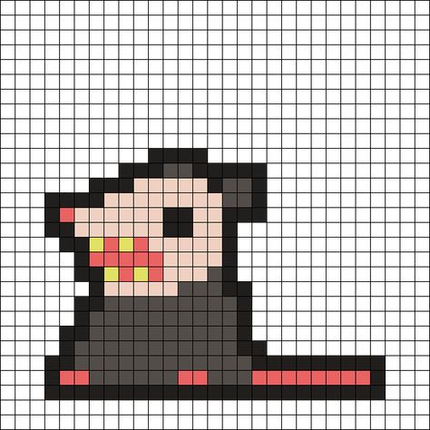 Perler Beads Opossum, Perler Beads Astetic, Opossum Cross Stitch Patterns, Easy Fnaf Pixel Art, Fuse Bead Template, Cute Perler Beads Pattern, Opossum Perler Beads, Video Game Pearler Beads, Possum Perler Beads