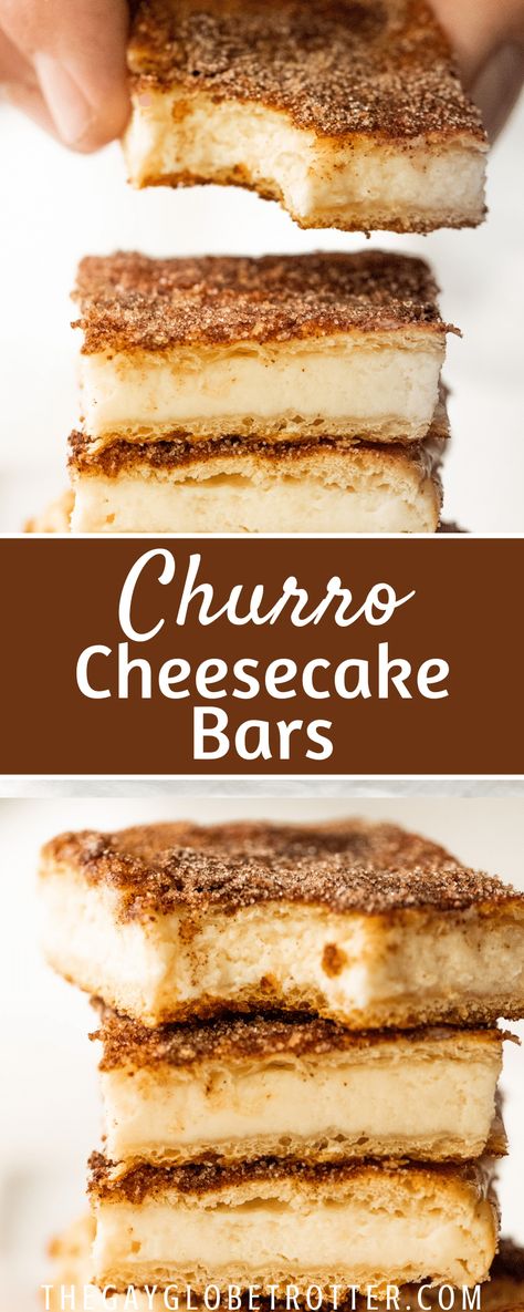 Types Of Cinnamon, Churro Cheesecake Bars, Cinnamon Bars, Cheesecake Bars Easy, Churro Cheesecake, Cheesecake Dessert, Cheesecake Bar Recipes, Mexican Dessert Recipes, Dessert Bar Recipe