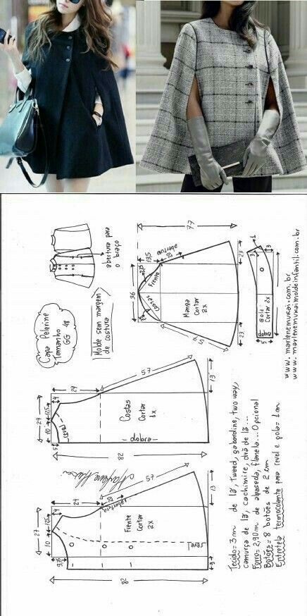 Pattern cape Fashion Drafting, Pola Jaket, Sewing Coat, Sewing Measurements, Sewing Clothes Women, Diy Vetement, Jacket Pattern Sewing, Couture Sewing, Drafting Patterns