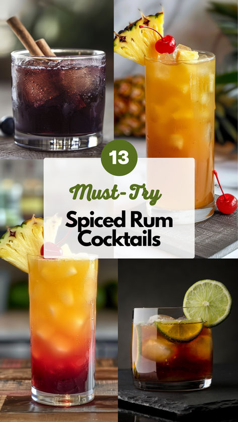 Spiced Rum Cocktails Mixed Drinks With Spiced Rum, Simple Rum Cocktail Recipes, Drinks With Spiced Rum Captain Morgan, Silver Rum Cocktails, Drinks With Captain Morgan Spiced Rum, Kracken Rum Cocktails, Sweet Rum Cocktails, Captain Morgan Spiced Rum Drinks, Cocktails That Don’t Taste Like Alcohol