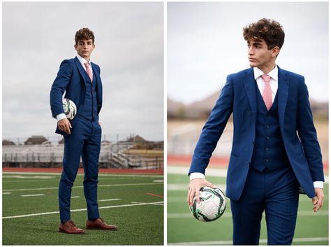 Soccer Poses For Senior Pictures, Boys Senior Soccer Pictures, Ideas For Senior Pictures For Boys, Soccer Goalie Senior Pictures, Boys Senior Picture Ideas Soccer, Soccer Senior Pictures Boys, Guys Soccer Senior Pictures, Soccer Graduation Pictures, Suit Senior Pictures