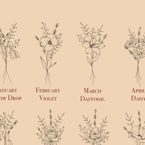 Tattoo February Birth Month, Birth Month Flower Tattoos February, December Flower Bouquet Tattoo, February Tattoo Symbols, Poppy And Honeysuckle Tattoo, Birth Flower February, Arm Birth Flower Tattoo, January And December Birth Flower Tattoo, March Flower Tattoo With Name