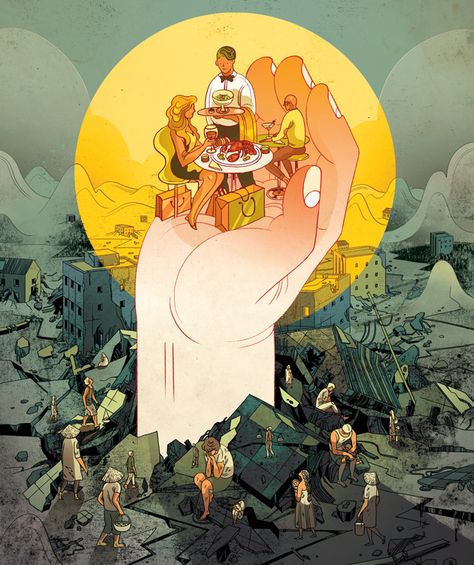 The World Bank Is Supposed to Help the Poor. So Why Is it Bankrolling Oligarchs? | Mother Jones Victor Ngai, Victo Ngai, رسم كاريكاتير, Key Visual, Storyboard Artist, Meaningful Art, Illustrations And Posters, Editorial Illustration, Satire