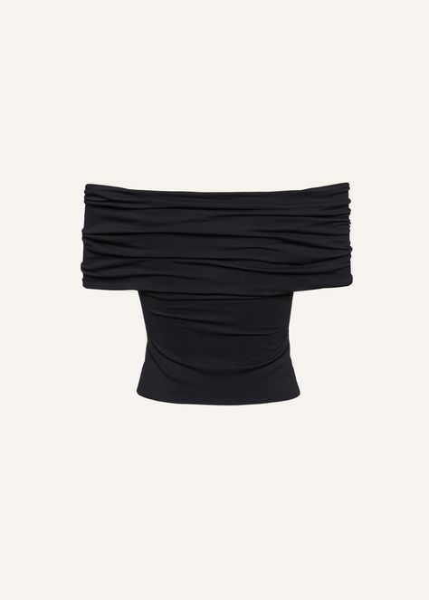 Luxury Off-shoulder Tops For Night Out, Black Fitted Top Outfit, Fitted Top Outfit, Off Shoulder Black Top, Off Shoulder Top Outfit, Off The Shoulder Black Top, Luxury Black Elegant Off-shoulder Top, Black Ruched Off-shoulder Top, Black Stretch Off-shoulder Top