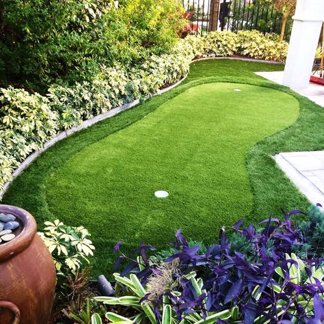 Grass Backyard, Backyard Golf, Green Backyard, Mulch Landscaping, Concrete Patios, Small Front Yard Landscaping, Backyard Inspiration, Backyard Inspo, Family Handyman