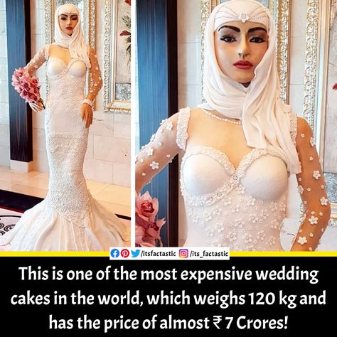 This is one of the most expensive wedding cakes in the world, which weighs 120 kg and has the price of almost ₹ 7 Crores! It took 1,000+ Eggs and 20+ Kg of Chocolates! Created By Debbie Wingham!🎂❤️👍 Expensive Wedding Cakes, Expensive Cake, Most Expensive Wedding, Expensive Wedding, Wedding Expenses, Amazing Facts, Most Expensive, Mermaid Wedding Dress, Mermaid Formal Dress