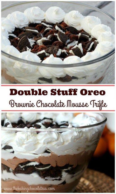 Brownie Chocolate Mousse, Chocolate Mousse Trifle, Oreo Brownie Trifle, Mousse Trifle, Oreo Brownie, Brownie Trifle, Trifle Desserts, Oreo Brownies, Oreo Recipes