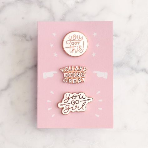 Set of 3 Motivational Enamel Pin Set Fun Pin Badges You | Etsy Self Love Gifts, Pin Packaging, Hen Party Badges, Pins Ideas, Label Pin, Rachel Hollis, Pin Boards, Winter Pins, Cat Enamel Pin