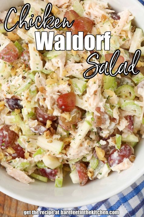 Chicken Waldorf Salad Chicken Waldorf Salad, Waldorf Chicken Salad, Waldorf Salad Recipe, Rotisserie Chicken Salad, Cold Pasta Salad Recipes, Waldorf Salad, Classic Salad, Macaroni Salad Recipe, Cold Pasta Salad