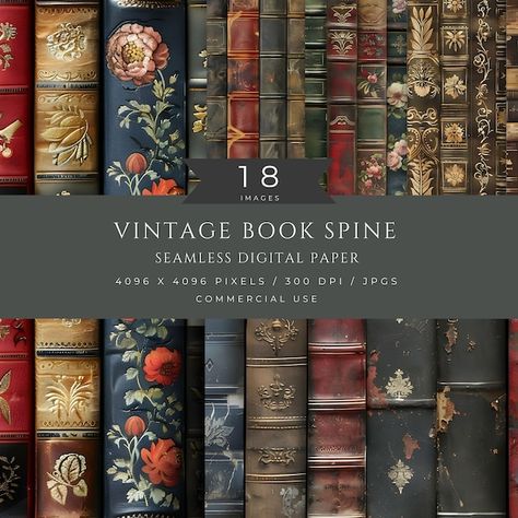 Vintage Book Spine Digital Paper, Ebook Mockup Decorative Book Covers Printable Book Mark, Book Club Book Lover Gift, Seamless Pattern Jpg - Etsy Decorative Book Covers, Book Covers Printable, Book Spine Design, Book Spines, Vintage Bookmarks, Vintage Book Cover, Bookclub Gifts, Book Spine, Cadeau Diy