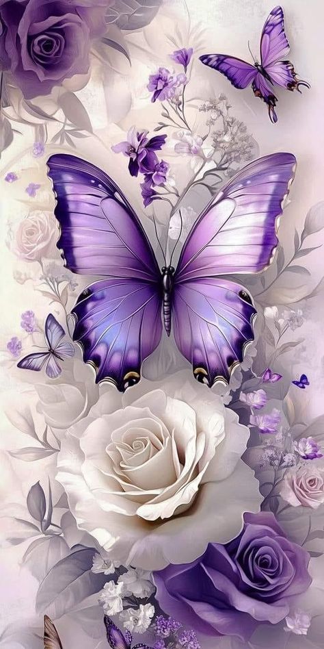 Purple Roses Wallpaper, Purple Butterfly Wallpaper, Beautiful Butterfly Pictures, Purple Flowers Wallpaper, Glittery Wallpaper, Butterfly Wallpaper Backgrounds, Beautiful Butterflies Art, Phone Wallpaper Pink, Pretty Phone Wallpaper