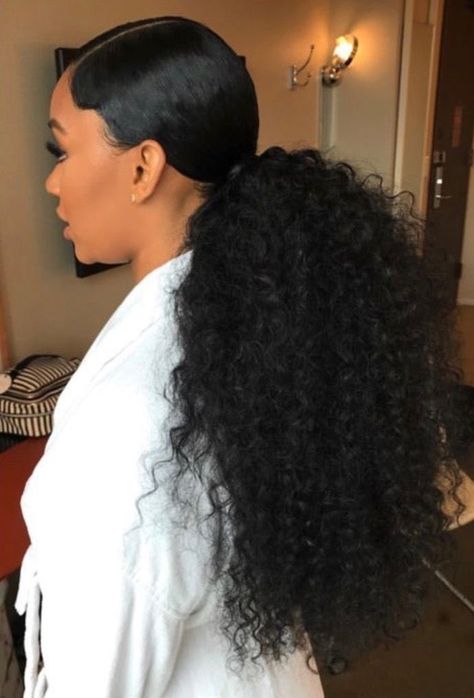 Ponytail Wedding Ponytail Hairstyles, Natural Hair Ponytail, Black Natural Hair Care, Weave Ponytail Hairstyles, Weave Ponytail, Black Ponytail Hairstyles, Easy Hairstyles For Medium Hair, Curly Ponytail, Black Hair Care