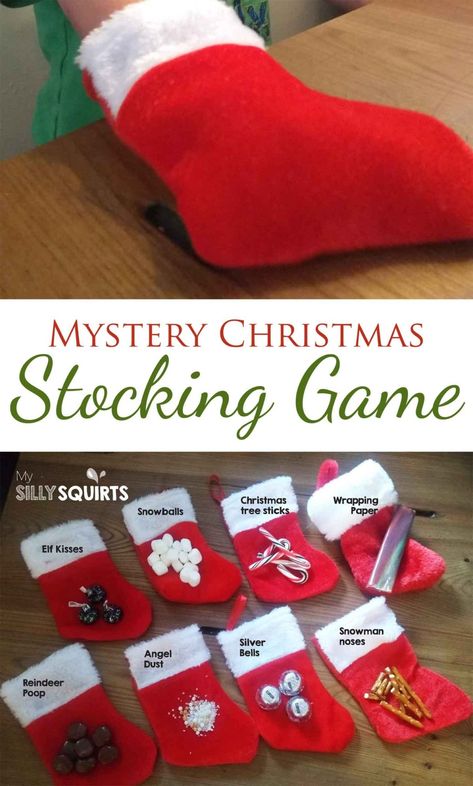 Stocking Decorations Diy, Christmas Eve Games, Stockings Diy, Christmas Gift Games, School Christmas Party, Xmas Games, Stocking Ideas, Christmas Mystery, Halloween Mystery