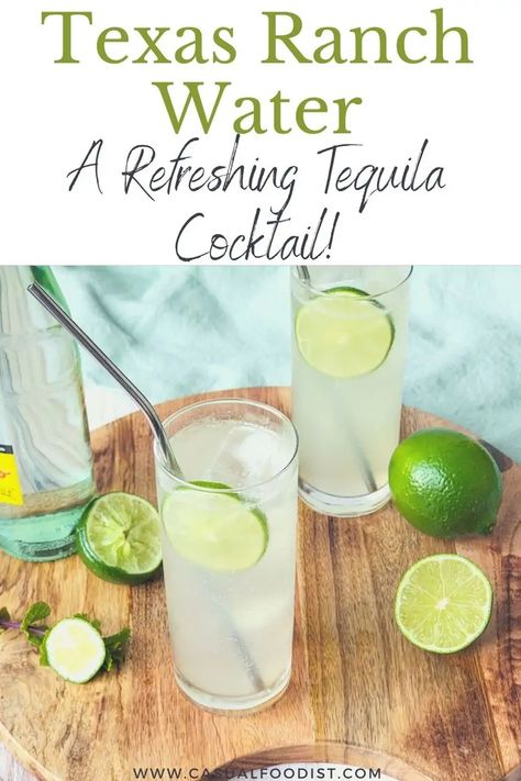 Citrusy and bubbly this Texas Ranch Water is a great tequila cocktail for summer. Discover this easy recipe for Texas Ranch Water. |ranch water cocktail | ranch water cocktail recipe | tequila cocktail recipe | tequila drink | summer cocktail drink | topo chico cocktails | Homemade Ranch Water, Vodka Water Drinks Recipes, Texas Ranch Water, Porch Drinks, 310 Recipes, Ranch Water Recipe, Cocktail Recipes Tequila, Ranch Water, Tequila Recipe