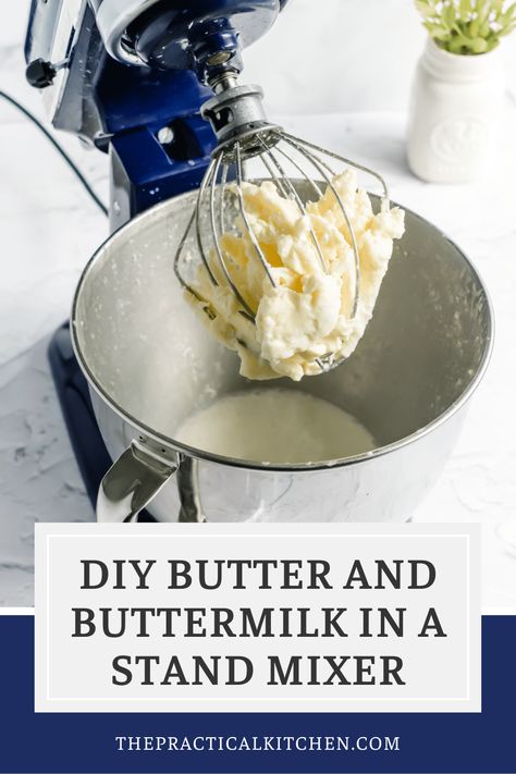 Got leftover heavy cream? Throw it in your stand mixer bowl and whisk it on high until it separates into butter and buttermilk. Stand mixer butter is so easy to make and a great way to not let food go to waste. Spread your homemade butter on toast, veggies, and more! You can use the homemade buttermilk in your favorite baked goods, too. The Practical Kitchen, Butter On Toast, Stand Mixer Recipes, Diy Stand, Butter Recipes Homemade, Diy Butter, Mixer Recipes, Making Butter, Cream Throw