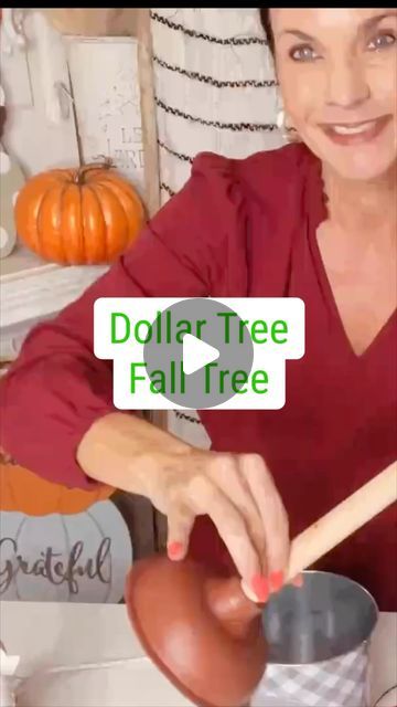 Olivia Parazine on Instagram: "Get crafty this fall using a plunger to create a festive fall tree decoration - budget-friendly and fun! 🍂🌲 #fallcrafts #dollartreeDIY #dollartree #dollartreefall" Tomato Cage Thanksgiving Decorations, Dollars Tree Fall Crafts, How To Decorate A Hay Bale For Fall, Fall Floral Decor Ideas, Fall Home Decor Dollar Tree, Dollar Tree Fall Decor Ideas Front Porch, Fall Dollar Store Decor Ideas, Dollar Tree Fall Outdoor Decor, Cheap And Easy Fall Decor