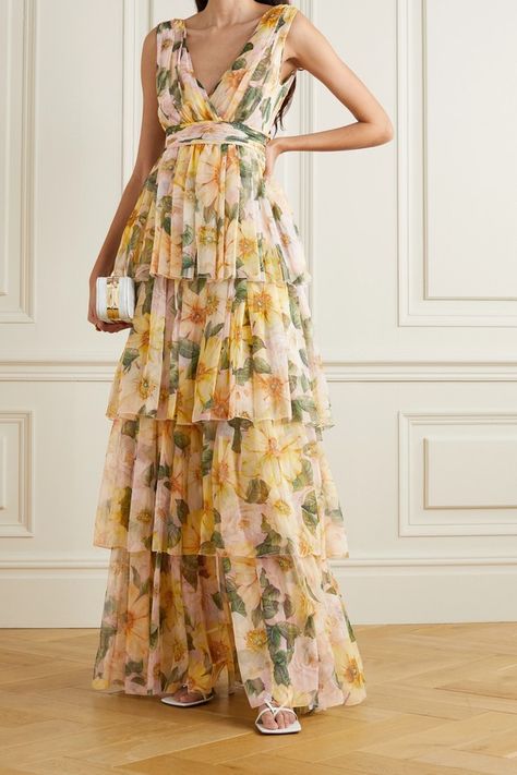 Chiffon Dress Pattern, Floral Print Chiffon Maxi Dress, Silk Chiffon Dress, Dolce Gabbana Dress, Chiffon Dress Long, Guest Attire, Maxi Robes, Chiffon Maxi, Indian Fashion Dresses