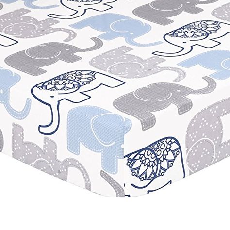 Grey, Navy Blue Elephant Print Fitted Crib Sheet - 100% Cotton Baby Boy Jungle Animal Theme Nursery and Toddler Bedding Shell Furniture, Cradle Bedding, Baby Crib Bedding Sets, Animal Nursery Theme, Baby Crib Bedding, Baby Nursery Furniture, Grey Elephant, Elephant Nursery, Elephant Pattern