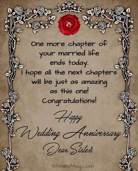 Anniversary Wishes for Sister - Wedding Anniversary Messages 1st Marriage Anniversary Wishes, Wedding Anniversary Wishes For Sister, Happy Anniversary Sister, 25th Anniversary Wishes, Anniversary Quotes For Friends, 1st Wedding Anniversary Wishes, 25th Wedding Anniversary Wishes, Best Anniversary Wishes, Anniversary Wishes For Sister