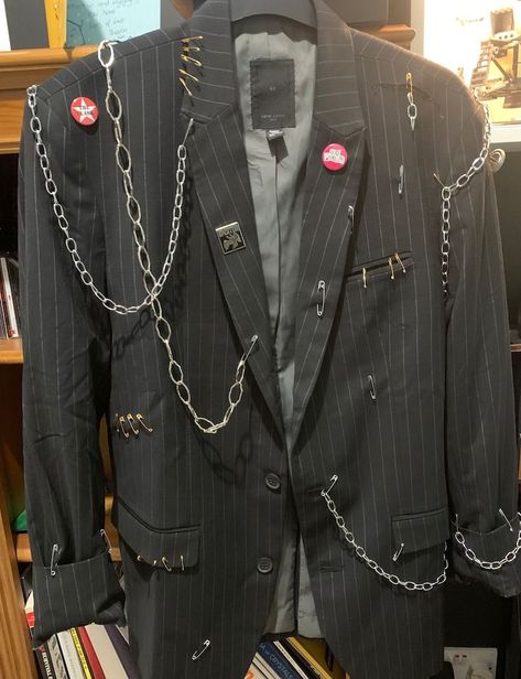 Custom 70s punk styled blazer Fancy Punk Outfits Men, Punk Suit Outfit, Punk Prom Outfit Men, Punk Suit Jacket, Punk Prom Suit, Punk Blazer Outfit, Punk Blazer Diy, Punk Outfits 70s, Punk Formal Outfit Men