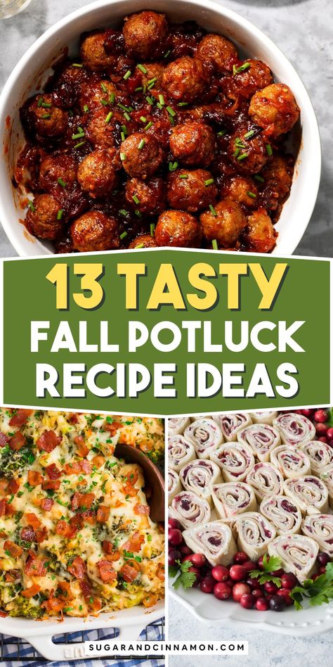 Potlucks do not just spread the good cheer of coming together with your favorite people; they are also a chance to enjoy the company of great food while sharing a dish you love. Fall potluck recipes are quite fun, as you can add abundant, vibrant fall produce to your dish. Potluck Meals For Work, Food Recipes For Big Groups, Fall Potluck Main Dish, Fall Soup And Salad Party Ideas, Thanks Giving Potluck Ideas, Easy Potluck Main Dish Recipes, Fall Pot Luck Desserts, Pot Luck Snacks Appetizers, Pot Luck Entrees