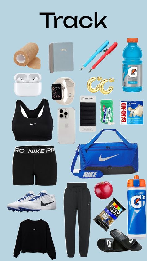 guys this is what's in my track bag#track #trackbag #cute What To Pack In A Track And Field Bag, Track Must Haves, Track Essentials, Track Bag, Running Fits, Soccer Bag, Cute Box Braids, Track Team, Field Bag