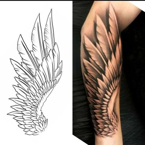 Wing Arm Tattoo, Angel Wings Tattoo Stencil, Angel Wings Tattoo Forearm, Forearm Wing Tattoo, Wing Tattoo Arm, Alas Tattoo, Wing Tattoo Men, Forearm Band Tattoos, Female Tattoos