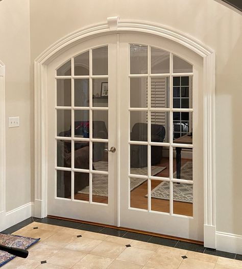 Arched French Doors Interior Entryway, French Doors Arched Doorway, Adding Doors To Arched Doorway, Archway French Doors, Archway With Doors, Haarlem, Arched Glass Doors Interior, Rounded French Doors Interior, Interior Arched French Doors