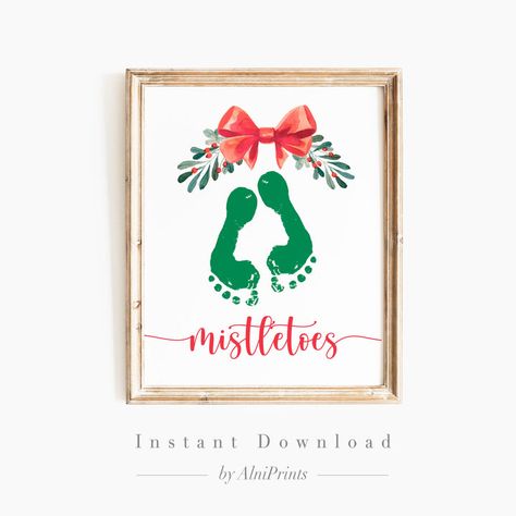 Mistletoes Footprint Christmas Card Mistletoes Footprint, Christmas Footprint Art, Mistletoes Footprint Craft, Foot Print Art, Mistletoe Footprint, Christmas Footprint, Christmas Handprint Crafts, Footprint Craft, Footprint Crafts