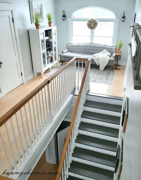 Upstairs Hallway Ideas Landing, Loft Office Ideas Upstairs, Loft Office Ideas, Repurposed Hutch, Bed Posts, Hutch Top, Landing Ideas, Upstairs Hallway Ideas, Landing Library