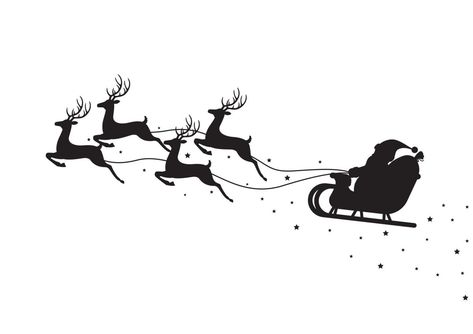 Easy Drawing Projects, Sleigh Drawing, Santa Sleigh Silhouette, Reindeer Drawing, Santa Claus Drawing, How To Draw Santa, Reindeer Sleigh, Christmas Tattoo, Reindeer And Sleigh