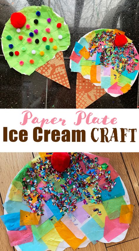 Paper Plate Food Craft, Paper Plate Ice Cream Craft, Dessert Theme Preschool Activities, Dessert Crafts For Preschool, Ice Cream Truck Craft Preschool, Kick Off To Summer Crafts, Toddler Ice Cream Crafts, Crafts That Look Like Food, Toddler Ice Cream Activities