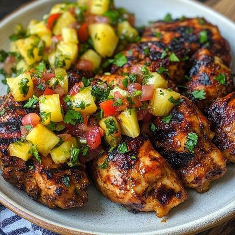 Jerk Chicken with Pineapple Salsa: A Tropical Twist - NewsBreak Jerk Chicken With Pineapple Salsa, Jerk Chicken With Pineapple, Chicken With Pineapple Salsa, Jerk Chicken Marinade, Oat Flour Banana Bread, Chicken With Pineapple, Vegetarian Roast, Bbq Chicken Breast, Salmon Rice Bowl