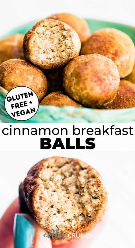 Make these gluten-free, no-bake cinnamon breakfast balls with protein for a simple, nutritious breakfast or snack perfect for on-the-go! Made with no refined sugar, they’re full of complex carbohydrates, fiber, healthy fat, and protein. As a result, they work to keep you full and satisfied for hours. Gluten Free Bits And Bites, School Friendly Protein Balls, Coconut Flour Protein Recipes, Breakfast Balls Healthy, Healthy Gluten Free Snack Recipes, Whole30 Energy Balls, 1st Phorm Protein Balls, Gluten Free Balls, Healthy Protein Balls For Diabetics