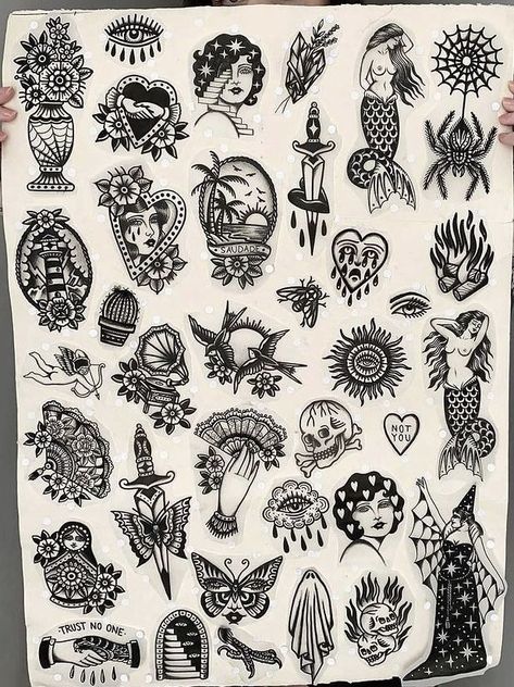 Black Flash Tattoos, Tato Tradisional, Traditional Black Tattoo, Traditional Tattoo Inspiration, Traditional Style Tattoo, Traditional Tattoo Sleeve, Tattoo Hals, Flash Tattoo Designs, Old School Tattoo Designs