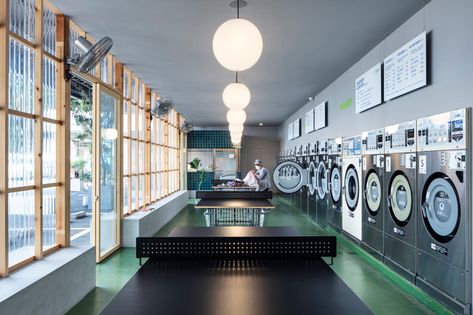 Take a look Inside Laundry Holiday/Yoshio Ice Cream | Hypebeast Laundromat Business, Laundry Business, Laundry Mat, Laundry Shop, Concrete Bench, Wash N Go, Off Grid Cabin, Split Level House, Student House